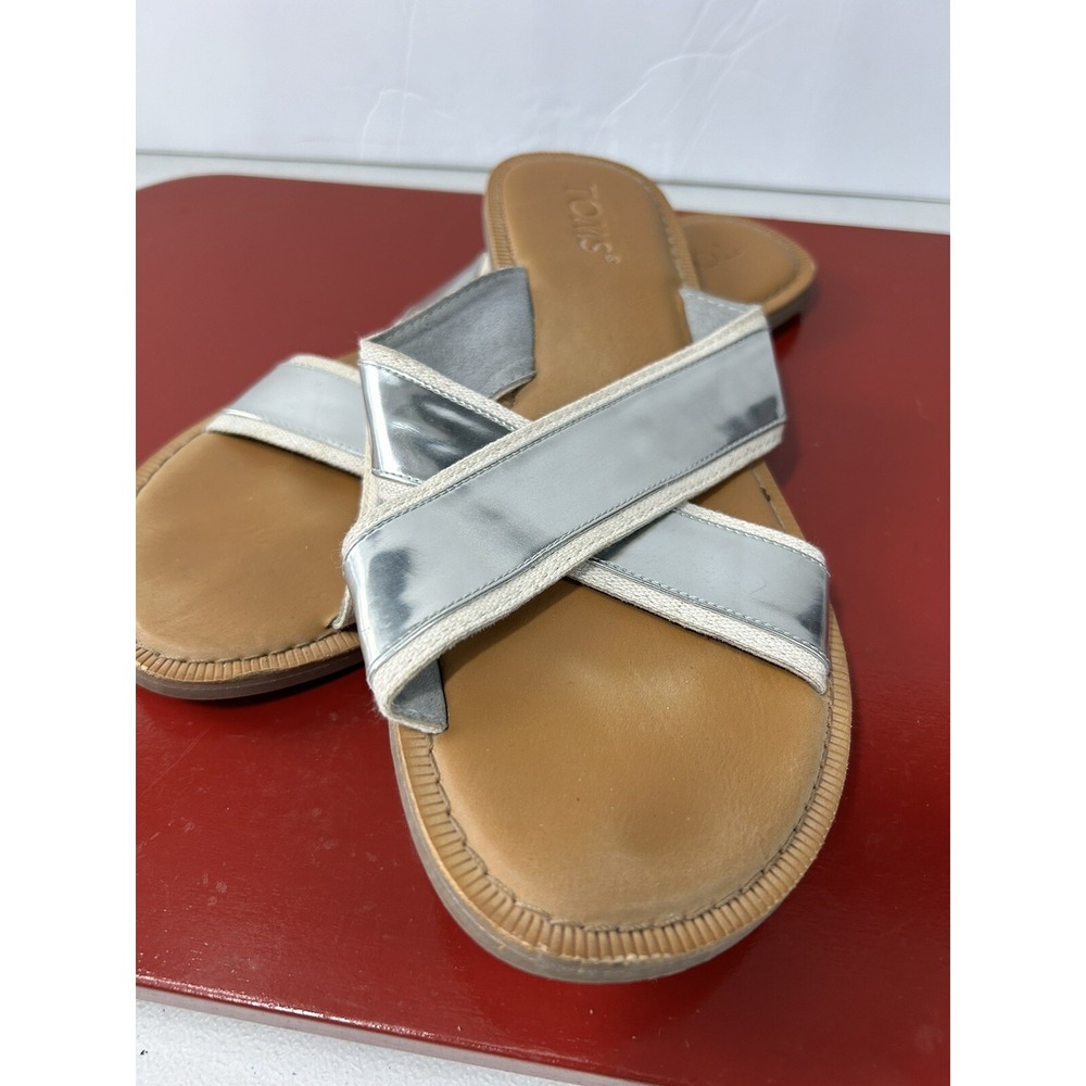 Toms Womens‎ Slip On Flat Slide Sandals Shoes Size 7.5 Beige